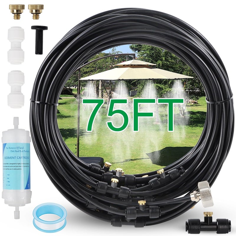 YOFIT Outdoor Misting System for Patio Cooling, 75FT Water Mister Hose Kit, Cooling Misters for Porch, Backyard, Yard, Garden, Portable Mist System with Brass Nozzles for Outside - Image 1